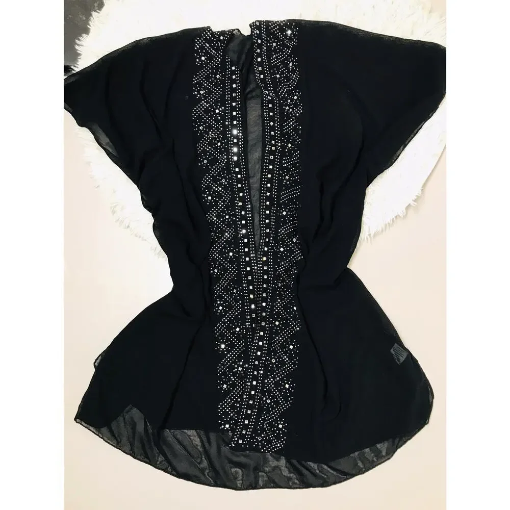 Jessica McClintock Glittery Sheer Top Sparkly Glam Formal Romantic Blouse OS